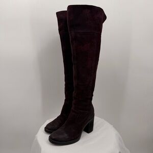Born Burgundy Suede Over the Knee Boots 7.5 Block Heel Tall Side Zip